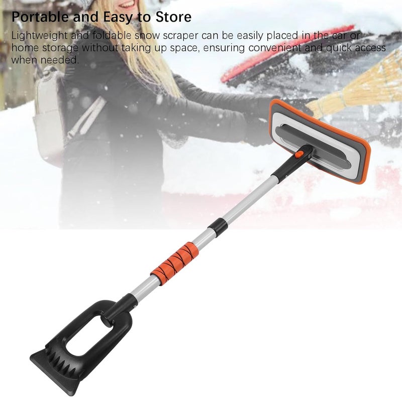 Car Snow Scrapers Aluminium Alloy, Snow Broom Ice Scraper for Car Windshield, Efficient Snow Removal Tool with Ergonomic Handle, Foldable Snow Brush Ice Scraper for Cars and Home U (Orange) - Image 5