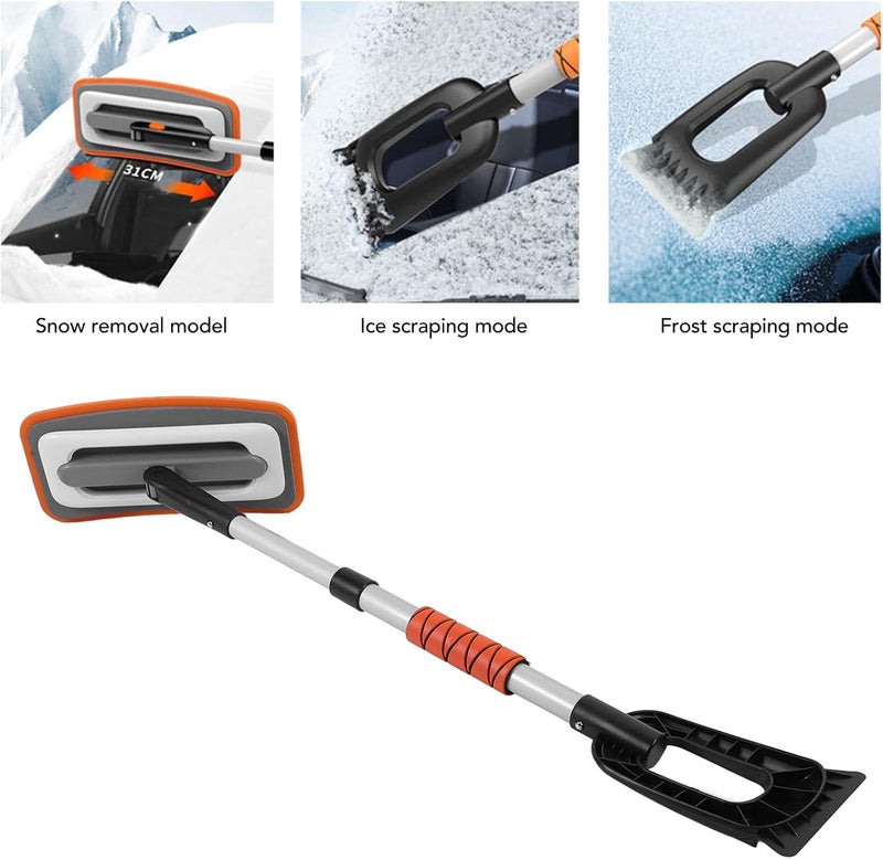 Car Snow Scrapers Aluminium Alloy, Snow Broom Ice Scraper for Car Windshield, Efficient Snow Removal Tool with Ergonomic Handle, Foldable Snow Brush Ice Scraper for Cars and Home U (Orange) - Image 2