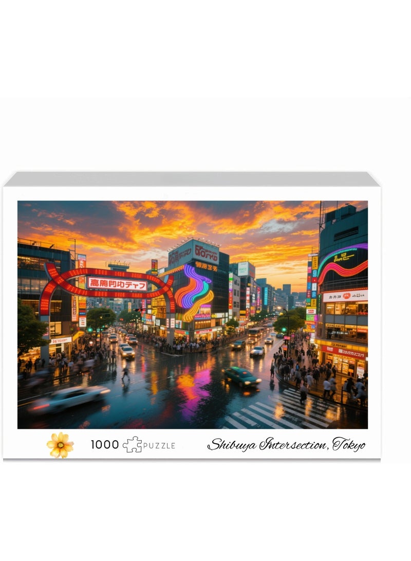 1000 قطعة من لغز مشهد الغسق في تقاطع طوكيو شيبويا - أنماط تصميم إبداعية، تجربة فنية غنية وملونة، مناسبة للبالغين والأطفال - Image 2