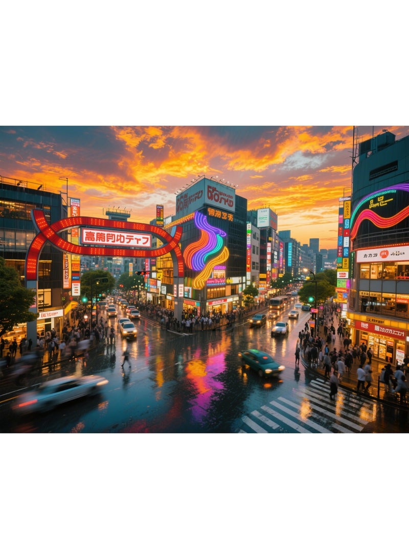 1000 قطعة من لغز مشهد الغسق في تقاطع طوكيو شيبويا - أنماط تصميم إبداعية، تجربة فنية غنية وملونة، مناسبة للبالغين والأطفال - Image 1