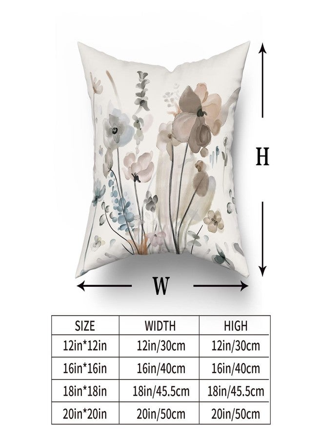 aportt Watercolor Floral Pillow Covers 18X18 in Brown Cream Grey Teal Flower Couch Pillow Cases Rustic Abstract Modern Throw Pillows Set of 2 Home Decor for Living Room Bedroom Bed Cushion Outdoor - Image 5