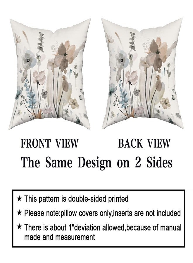 aportt Watercolor Floral Pillow Covers 18X18 in Brown Cream Grey Teal Flower Couch Pillow Cases Rustic Abstract Modern Throw Pillows Set of 2 Home Decor for Living Room Bedroom Bed Cushion Outdoor - Image 4