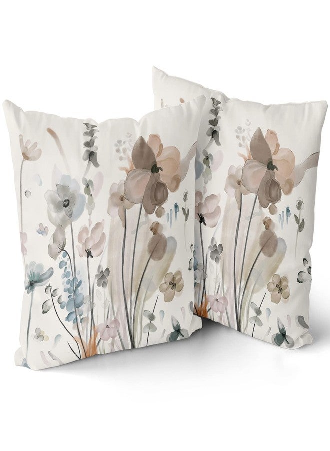 aportt Watercolor Floral Pillow Covers 18X18 in Brown Cream Grey Teal Flower Couch Pillow Cases Rustic Abstract Modern Throw Pillows Set of 2 Home Decor for Living Room Bedroom Bed Cushion Outdoor - Image 3