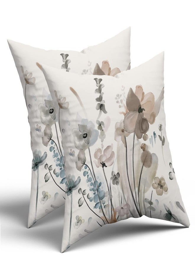 aportt Watercolor Floral Pillow Covers 18X18 in Brown Cream Grey Teal Flower Couch Pillow Cases Rustic Abstract Modern Throw Pillows Set of 2 Home Decor for Living Room Bedroom Bed Cushion Outdoor - Image 2