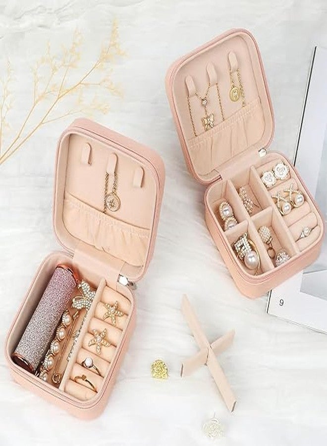 MITVIK Mini PU Leather Jewellery Organizer Box for Women & Girls | Small Travel Jewelry Storage Case with Zipper | Holder for Rings, Earrings, Necklaces & Bracelets – Pink - Image 2