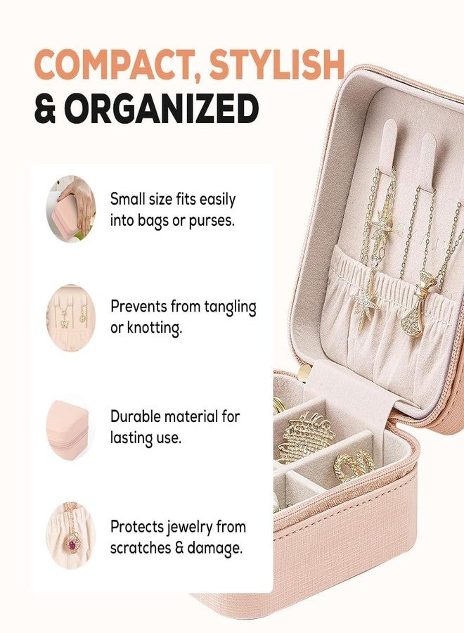 MITVIK Mini PU Leather Jewellery Organizer Box for Women & Girls | Small Travel Jewelry Storage Case with Zipper | Holder for Rings, Earrings, Necklaces & Bracelets – Pink - Image 5