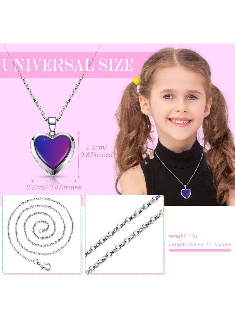 Hicarer Hicarer Heart Mood Locket Necklace for Girls Kids Locket Color Changing Necklace Stainless Steel Temperature Sensing Mood Heart Shape Photo Pendant Birthday Valentines Gift(8 Pieces)  - Image 4
