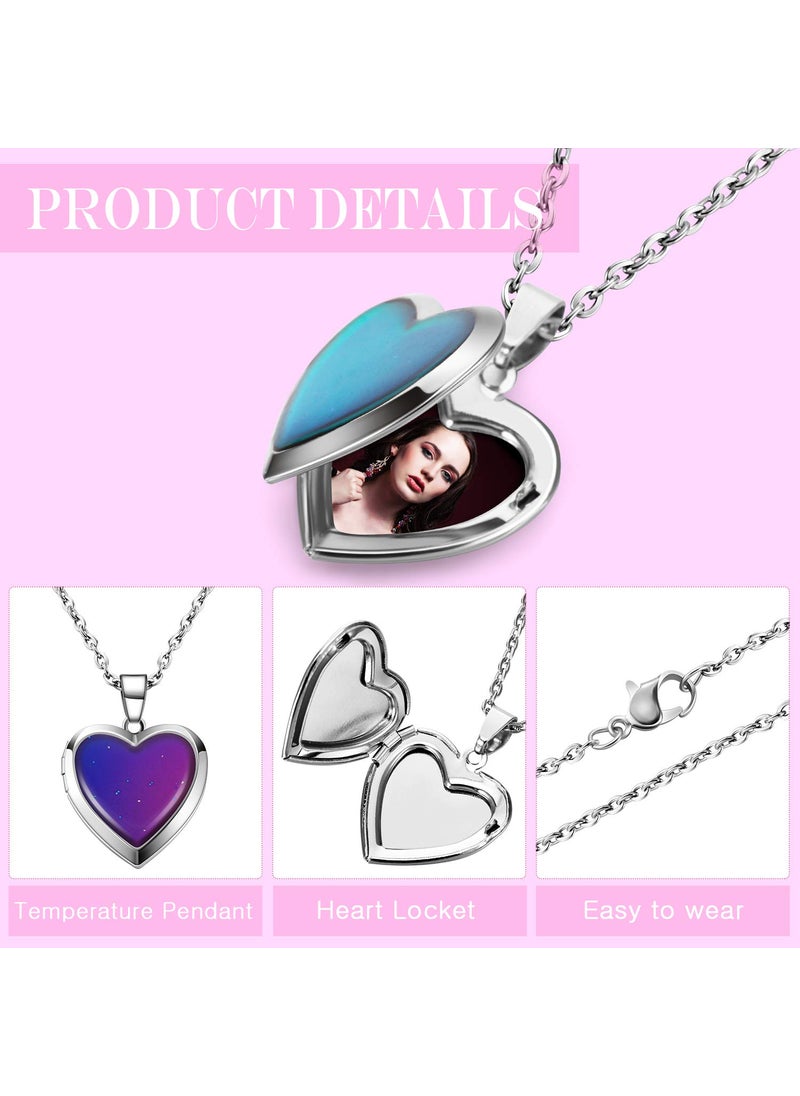 Hicarer Hicarer Heart Mood Locket Necklace for Girls Kids Locket Color Changing Necklace Stainless Steel Temperature Sensing Mood Heart Shape Photo Pendant Birthday Valentines Gift(8 Pieces)  - Image 3