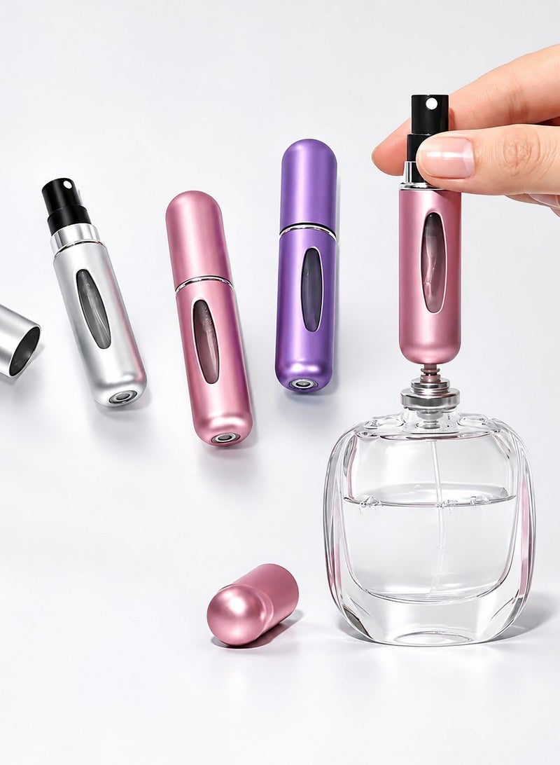 عبوة تعبئة عطر محمولة قابلة لإعادة التعبئة سعة 5 مل باللون الوردي اللامع مع بخاخ رذاذ للاستخدام في السفر والحقائب للرجال والنساء قطعة واحدة - Image 1