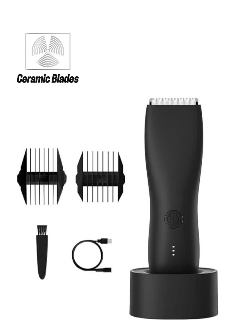 general Body Trimmer for Men and Women, Ball Shaver, Electric Groin & Pubic Hair Trimmer, Waterproof Wet/Dry Groomer, Replaceable Ceramic Male Hygiene Razor Clippers, Standing Recharge Dock - Image 1