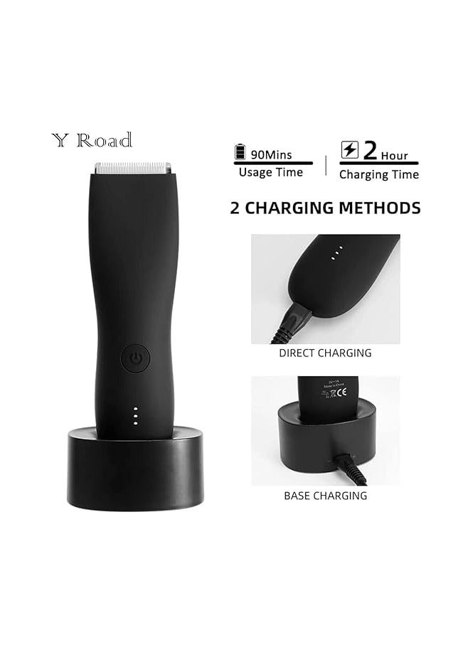 general Body Trimmer for Men and Women, Ball Shaver, Electric Groin & Pubic Hair Trimmer, Waterproof Wet/Dry Groomer, Replaceable Ceramic Male Hygiene Razor Clippers, Standing Recharge Dock - Image 2