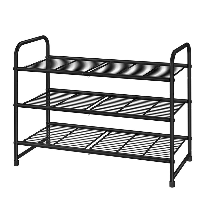 Simple Trending 3 Tier Stackable Shoe Rack Expandable Adjustable Shoe Shelf Storage Organizer Wire Grid Black