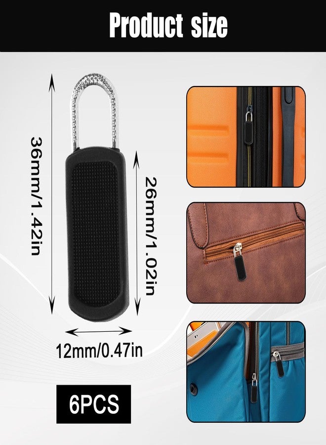 NQEUEPN 6pcs Zipper Pull Replacement, Detachable Zipper Puller Plastic Zipper Pull Tab Mend Fixer Zipper Replacement Slider Luggage Zipper Repair for Clothing Jackets Suitcase Handbag Backpack (Black) - Image 2