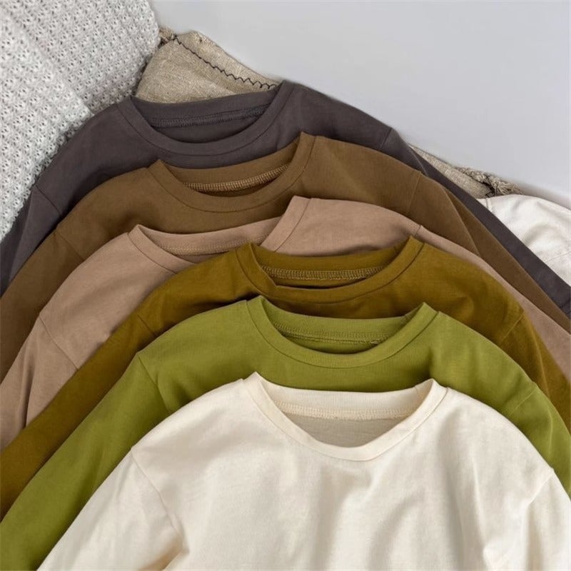 New Boys And Girls Baby All-Match Solid Color Base Shirt T Foundation Solid Color Korean Children'S Loose Soft Long-Sleeved T-Shirt - Image 4