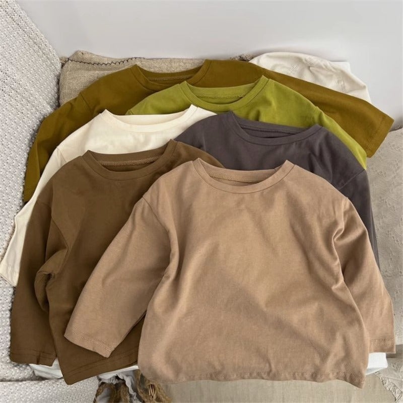 New Boys And Girls Baby All-Match Solid Color Base Shirt T Foundation Solid Color Korean Children'S Loose Soft Long-Sleeved T-Shirt - Image 3