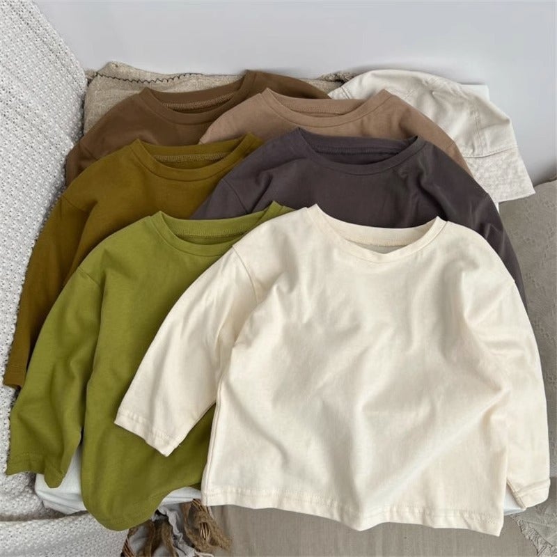 New Boys And Girls Baby All-Match Solid Color Base Shirt T Foundation Solid Color Korean Children'S Loose Soft Long-Sleeved T-Shirt - Image 2