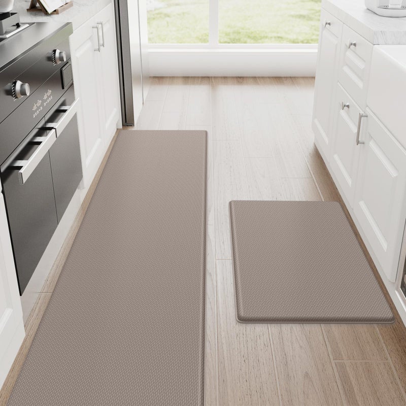 StepRite Kitchen Mats 2PCS Kitchen Rugs Cushioned Anti Fatigue Kitchen Mats for Floor NonSlip Standing Desk Mat Waterproof Kitchen Rug Set for Kitchen Floor Office 173x30173x70 Khaki