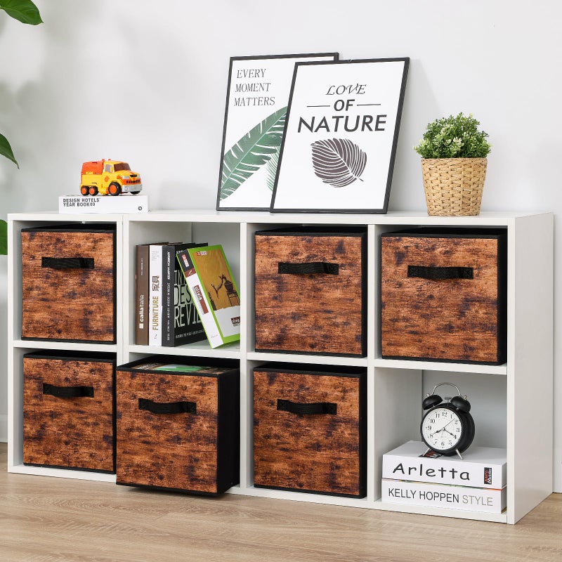 Stero Fabric Storage Cubes, 6 Pack Foldable Storage Bins with Handle, 11 Inch Box for Shelves, Closet, Organizer, Rustic Brown and Black - Image 5