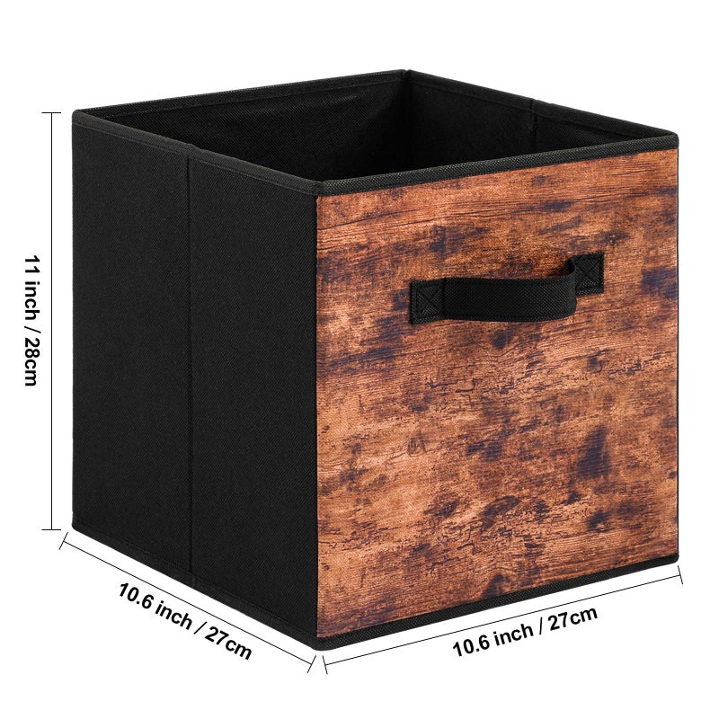 Stero Fabric Storage Cubes, 6 Pack Foldable Storage Bins with Handle, 11 Inch Box for Shelves, Closet, Organizer, Rustic Brown and Black - Image 2