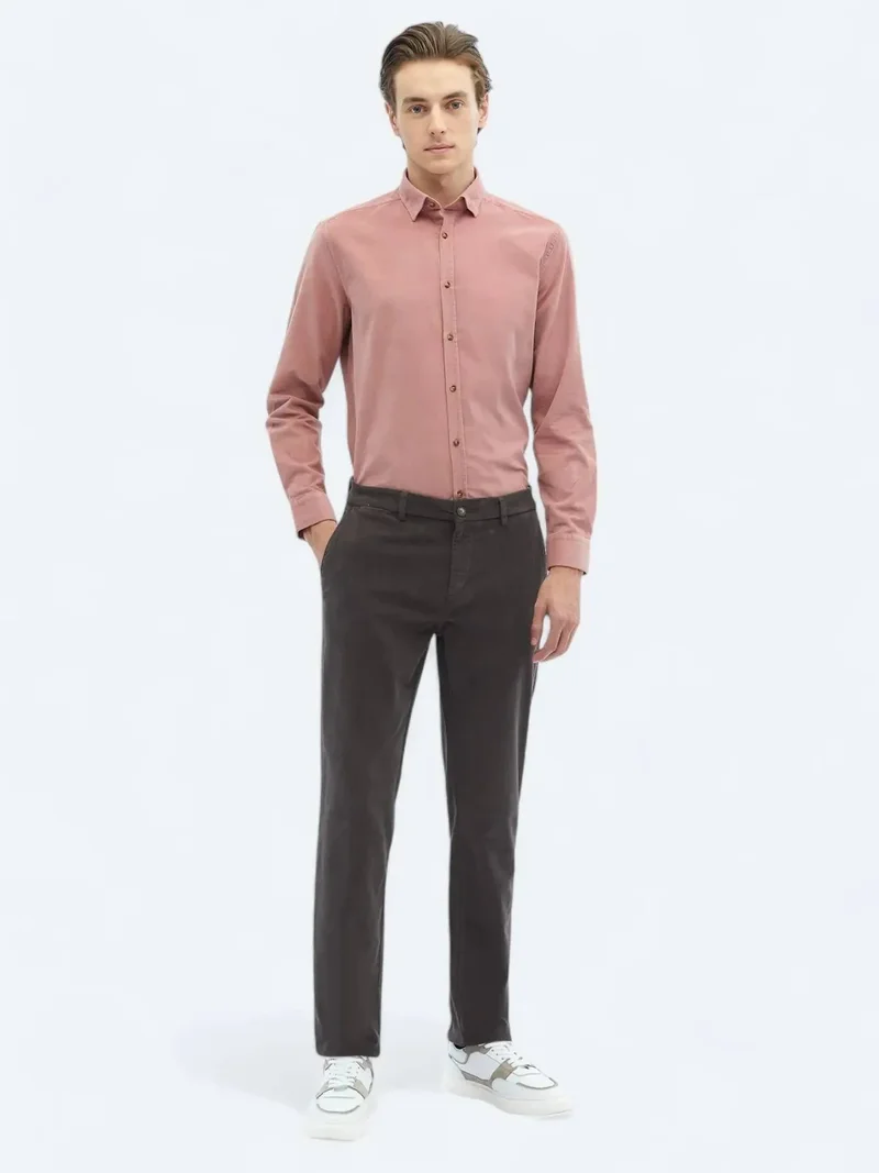 Kip Grey Weaving Regular Fit Casual Cotton Blended Trousers