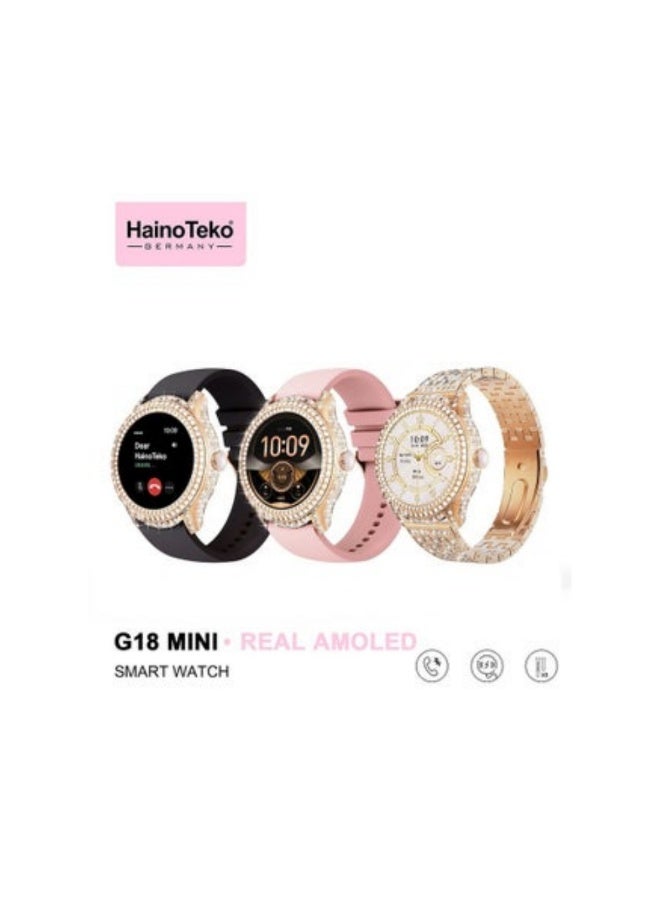Haino Teko G18 Mini Real AMOLED Stylish Design Smartwatch With Premium Look 3 Pair Straps and Charging Cable Designed for Women - Image 1