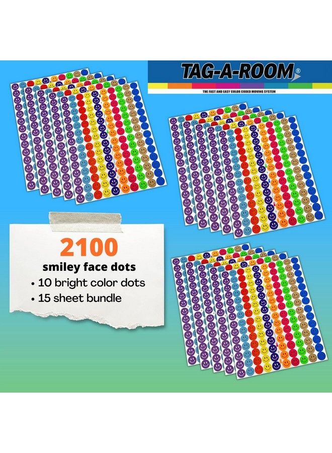 Tag-A-Room ملصقات دائرية مبتسمة بوجه مبتسم 3 4 بوصة 10 ألوان زاهية 8 1 2" × 11" ورقة (2100 عبوة) - Image 3