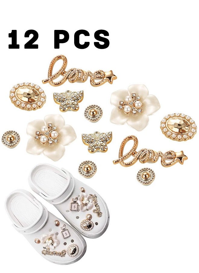 Realfrog 12 Pcs Bling Shoe Charms for Women, Bling Croc Charms Pearl Shoe Charms with Shoe Chains Crystal Rhinestone Shoe Charms DIY Shoe Decoration Charms for Croc Clog Sandals Fit Party Favors Birthday Gifts  - Image 1