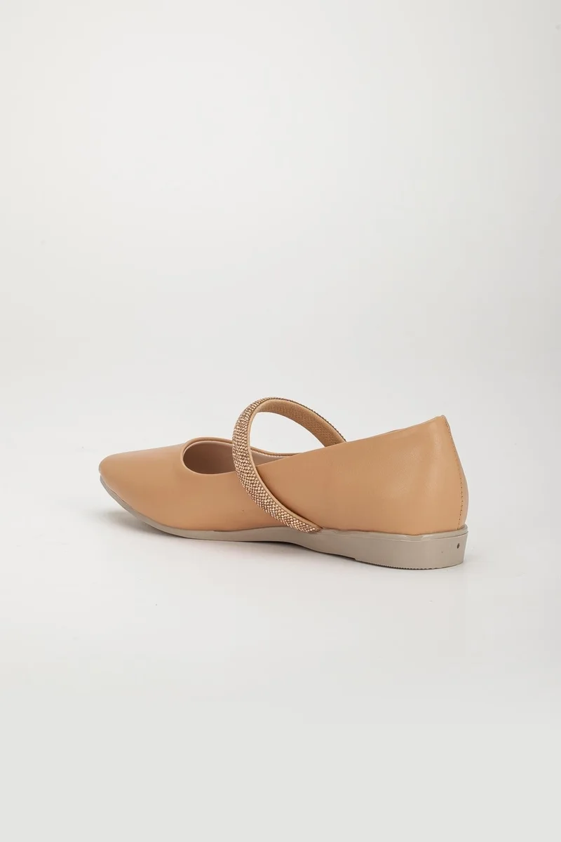 Dilimler Ayakkabı Thick Single Row Stone Skin Nude Women's Ballerinas