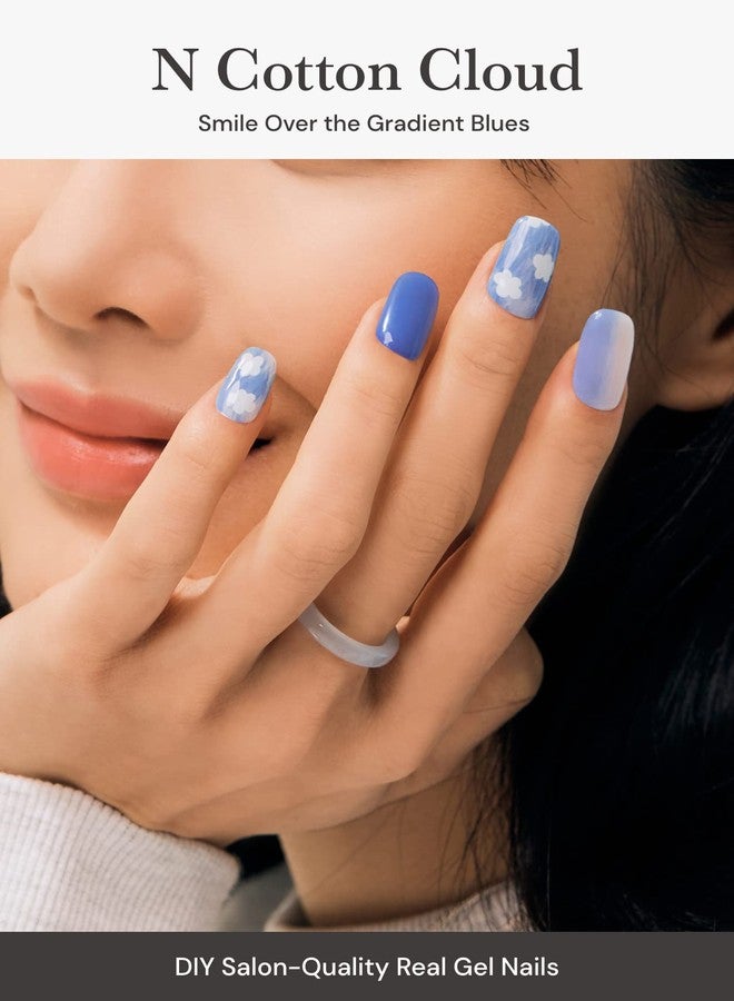 ohora Semi Cured Gel Nail Strips (N Cotton Cloud) - Blue, Patterned, Works with UV/LED Lamps, Salon-Quality, Long Lasting, Easy to Apply & Remove - Includes 2 Prep Pads, Nail File & Wooden Stick - Image 2