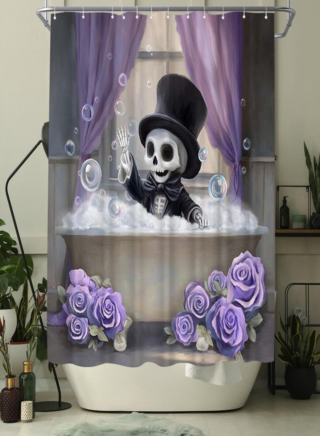 WELMECO Gothic Shower Curtain Skull and Rose Flower Print Funny Skull Shower Curtain Bathroom Decor, 72" Wx72 L, Skeleton Halloween Bath Decor (Purple) - Image 4