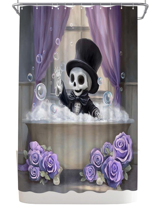 WELMECO Gothic Shower Curtain Skull and Rose Flower Print Funny Skull Shower Curtain Bathroom Decor, 72" Wx72 L, Skeleton Halloween Bath Decor (Purple) - Image 1