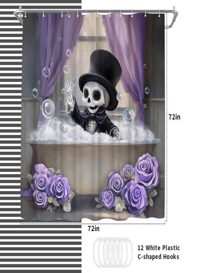 WELMECO Gothic Shower Curtain Skull and Rose Flower Print Funny Skull Shower Curtain Bathroom Decor, 72" Wx72 L, Skeleton Halloween Bath Decor (Purple) - Image 5