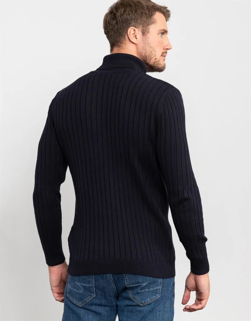 Tudors Turtleneck Patterned Navy Blue Men's Sweater