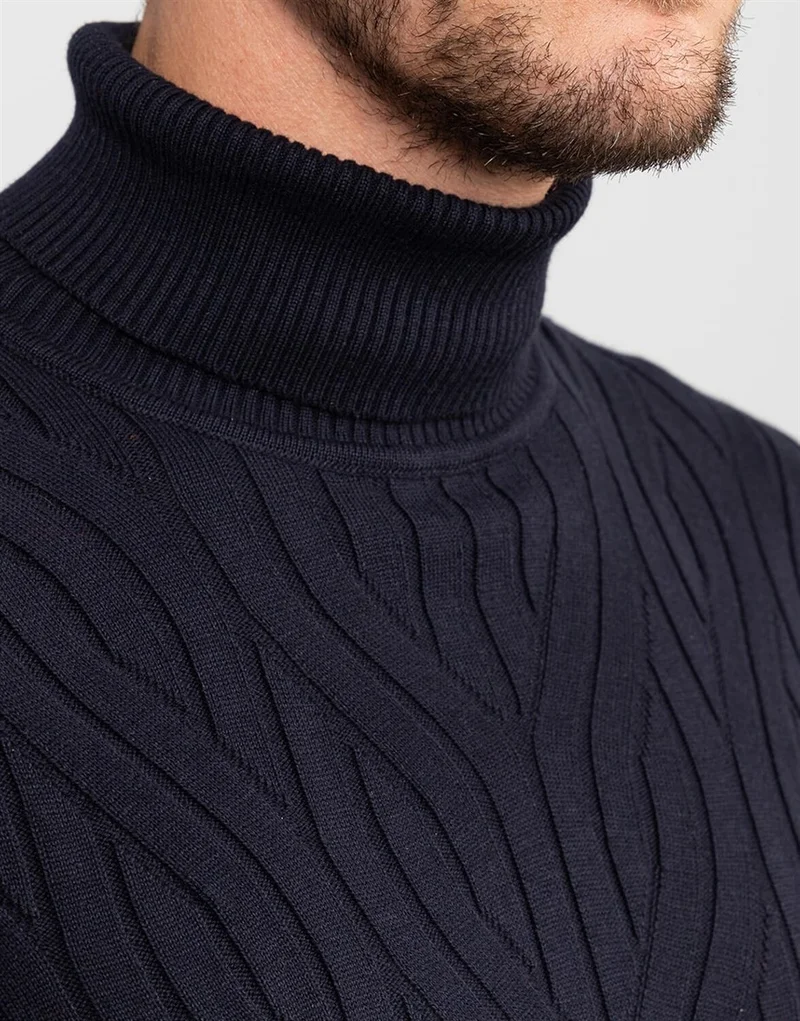 Tudors Turtleneck Patterned Navy Blue Men's Sweater