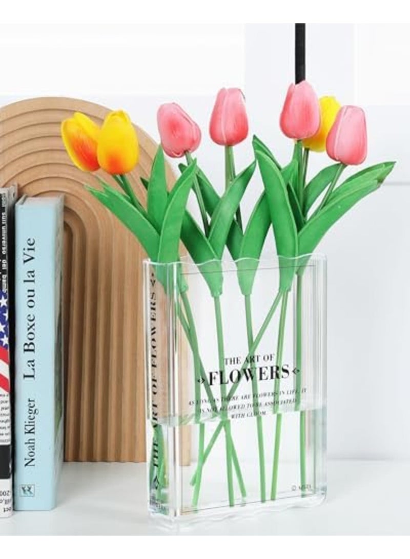 SYOSI مزهرية على شكل كتاب للزهور، هدية أنيقة لعشاق الكتب، ديكور جمالي للمنزل والمكتب، مزهرية زهور من الأكريليك الشفاف بتصميم كتاب فريد، مثالية للرفوف، غرفة النوم، وهدايا المعلمين (شفاف) - Image 1