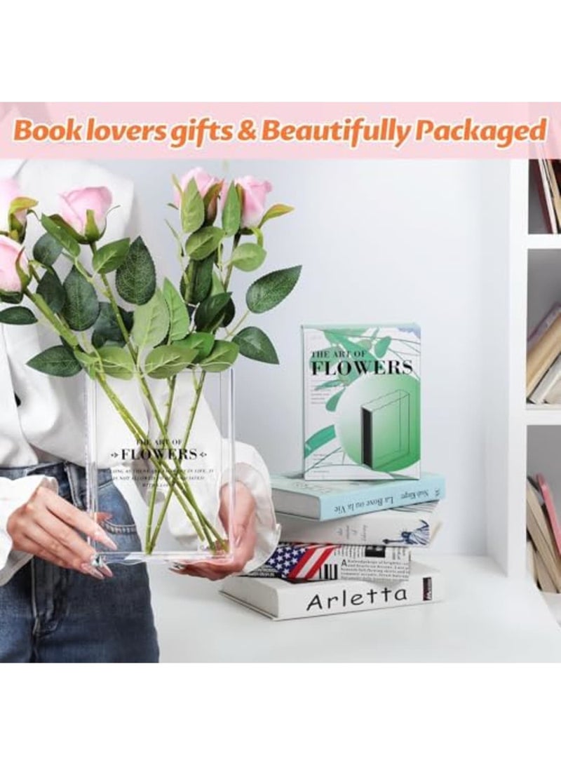 SYOSI مزهرية على شكل كتاب للزهور، هدية أنيقة لعشاق الكتب، ديكور جمالي للمنزل والمكتب، مزهرية زهور من الأكريليك الشفاف بتصميم كتاب فريد، مثالية للرفوف، غرفة النوم، وهدايا المعلمين (شفاف) - Image 2