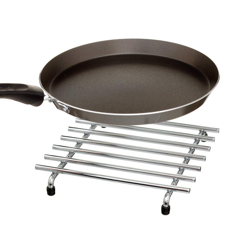 Indian Decor. 31443 Square Kitchen Trivet - Hot Pan Worktop Protector - Metal Stand - Chrome  - Image 3