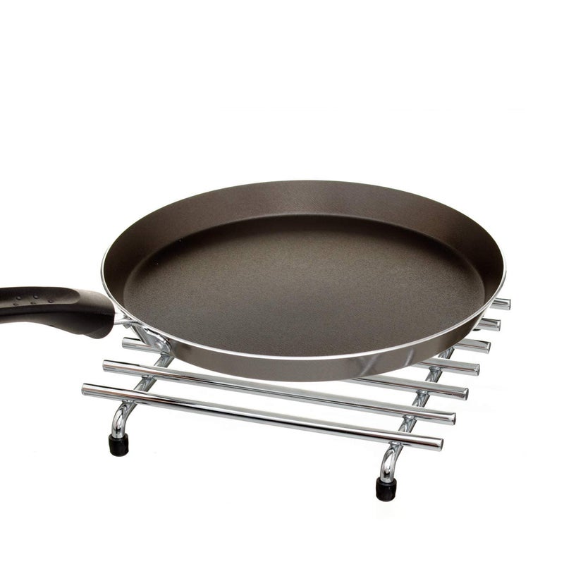 Indian Decor. 31443 Square Kitchen Trivet - Hot Pan Worktop Protector - Metal Stand - Chrome  - Image 1