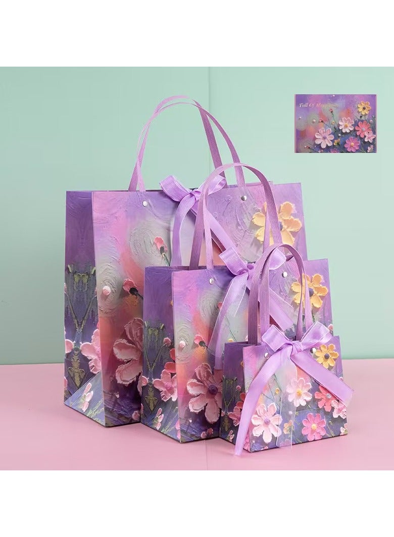 DELGREEN 3 Pcs Different Sizes， Color Gift Bag with Handle, Oil Painting Gift Paper Bags Medium Size Small Gift Bags Birthday Craft Paper Gift Bags for Presents,Birthdays, Mother's Day,Weddings, Party - Image 1