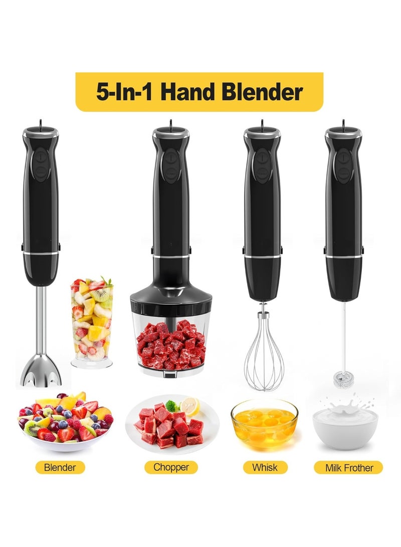 LBMT خلاط يدوي 1000 واط 5 في 1، خلاط كهربائي محمول باليد بـ 12 سرعة، دورق خلط سعة 600 مل، مفرمة سعة 500 مل، خفاقة، جهاز إزباد الحليب، لتحضير العصائر، طعام الأطفال، الصلصة - Image 3