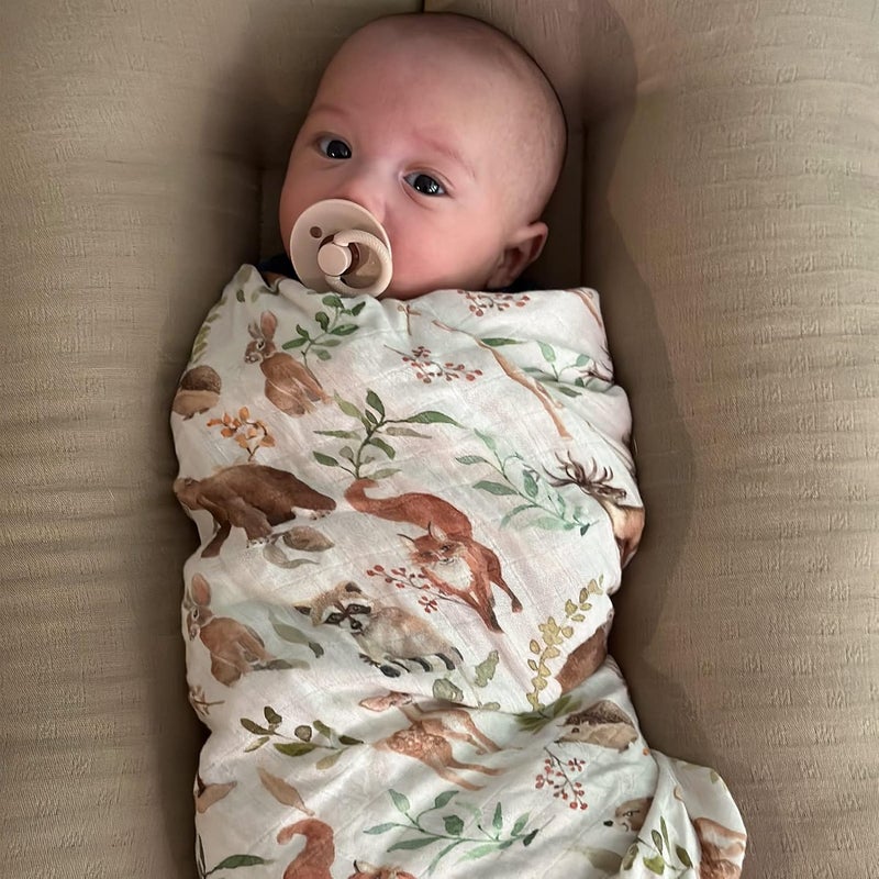 LifeTree Muslin Swaddle Blankets, Woodland Baby Swaddling Wrap Nursery Receiving Blanket for Boys & Girls Unisex, Soft 70% Viscose from Bamboo and 30% Cotton, Large 47 x 47 inches - Image 3