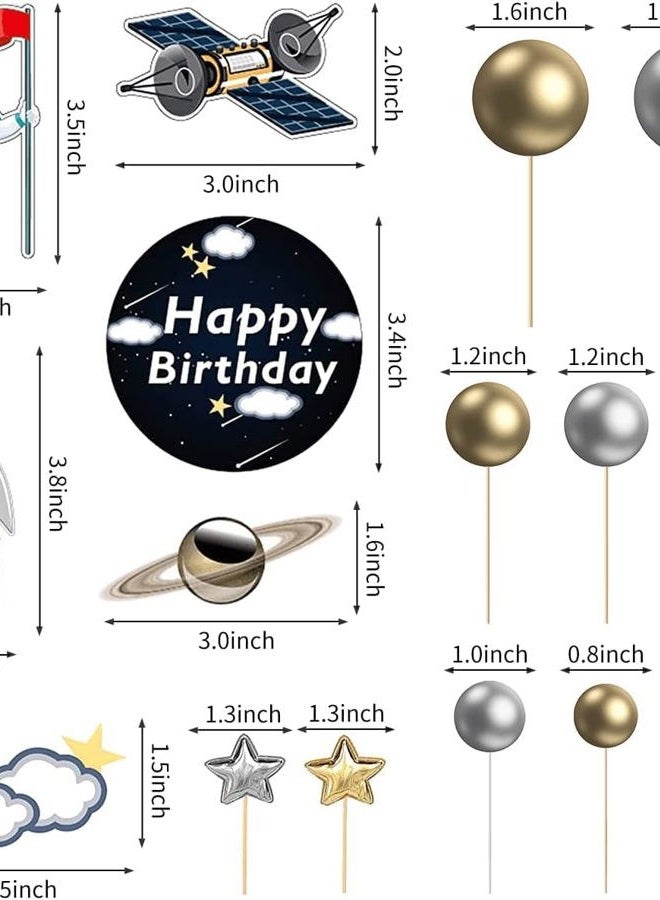 CANIPHA 22 Pcs Space Cake Topper,Outer Space Cupcake Toppers Astronaut Figurine Decorations Birthday Space Themed Party Supplies Planet Rocket Pearl Balls and Star DIY Cake Toppers for Kids Party Baby Shower - Image 5