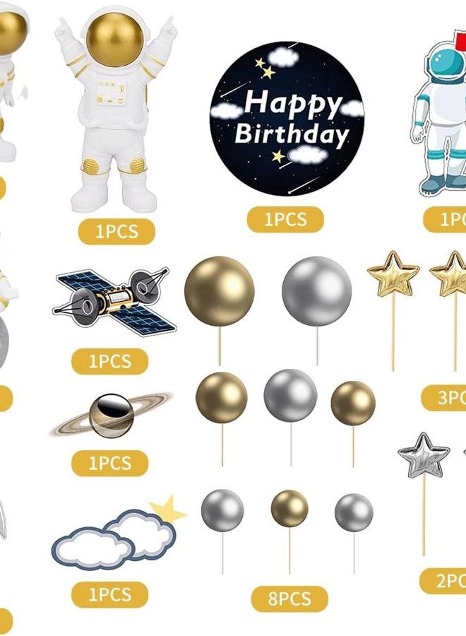 CANIPHA 22 Pcs Space Cake Topper,Outer Space Cupcake Toppers Astronaut Figurine Decorations Birthday Space Themed Party Supplies Planet Rocket Pearl Balls and Star DIY Cake Toppers for Kids Party Baby Shower - Image 4