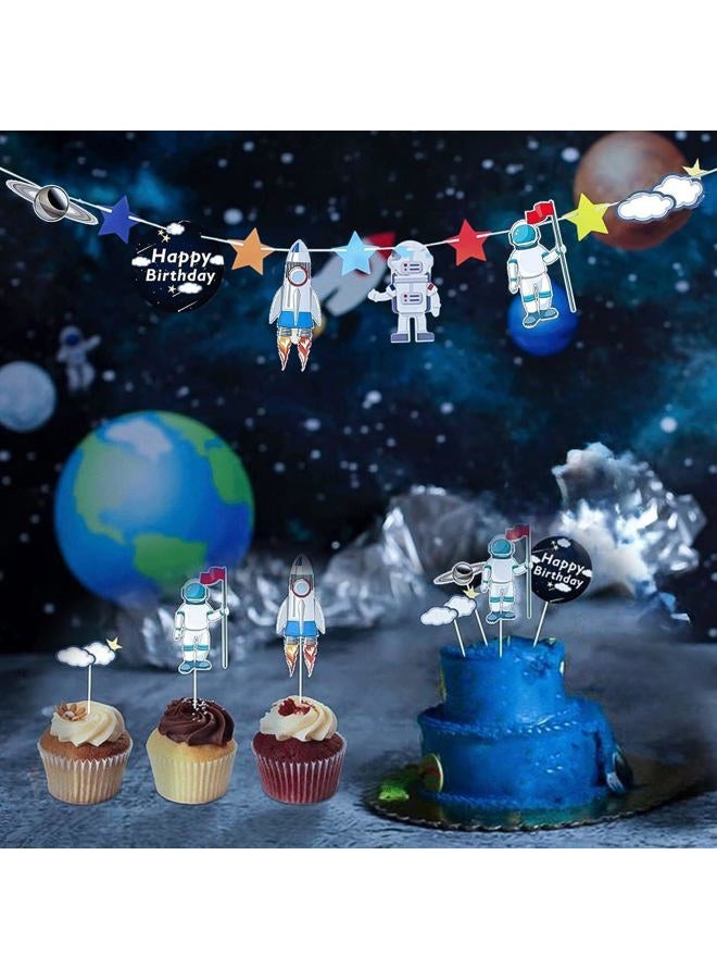 CANIPHA 22 Pcs Space Cake Topper,Outer Space Cupcake Toppers Astronaut Figurine Decorations Birthday Space Themed Party Supplies Planet Rocket Pearl Balls and Star DIY Cake Toppers for Kids Party Baby Shower - Image 2