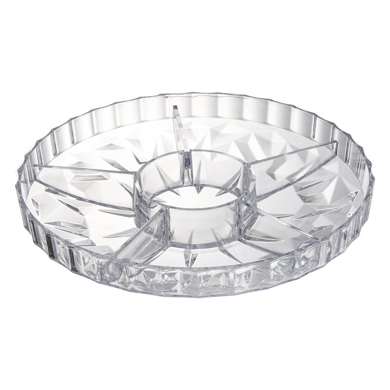 ZOOFOX Snack Serving Tray, 12" Appetizer Tray with Lid, 6 Compartments Round Plastic Food Storage Organizer for Dried Fruits, Nuts, Candies, Sweet Cookies and Fruits (Clear) - Image 4