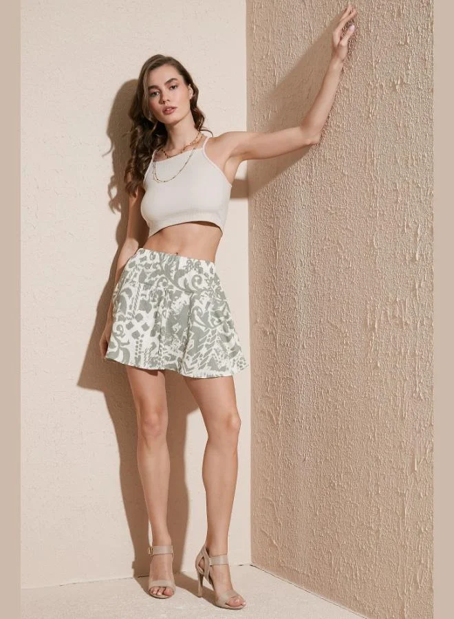 ليلا تنورة قصيرة نسائية بخصر مطاطي بنقشة ليلا