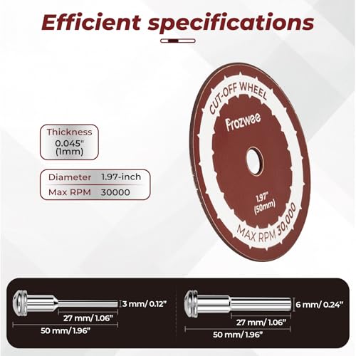 Prozwee 10 Pack 1.97" Cut Off Wheels with 2 Shank(1/4" Mandrel+1/8" Mandrel),Fiberglass Reinforced Rotary Tool Cutting Disc Set - Image 3