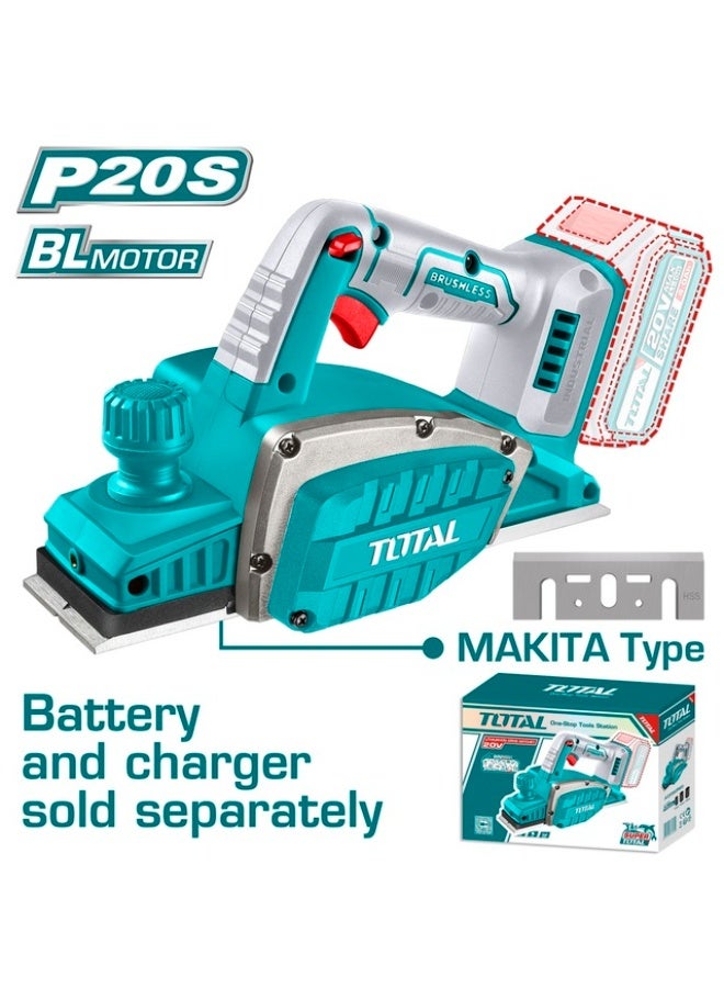 TOTAL 20V rechargeable wood planer, 82mm size, battery and charger not included