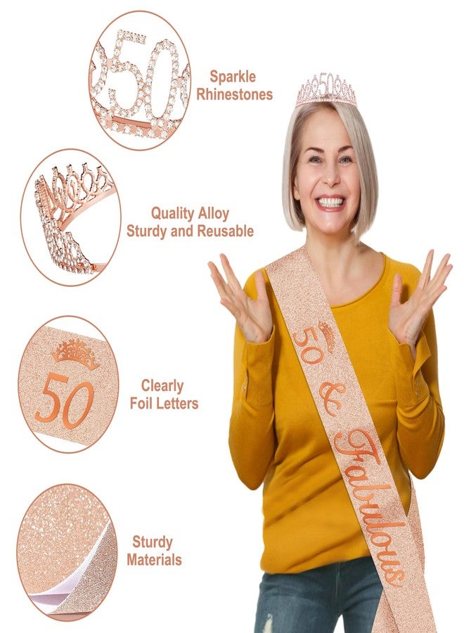 YeohJoy 14Pcs 50th Birthday Decorations for Her with Banner, Hanging Swirls, Balloons,Crown and Sash,Table Honeycombs Centerpieces, Happy 50th Birthday Decorations - Image 4