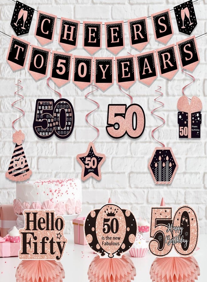 YeohJoy 14Pcs 50th Birthday Decorations for Her with Banner, Hanging Swirls, Balloons,Crown and Sash,Table Honeycombs Centerpieces, Happy 50th Birthday Decorations - Image 5